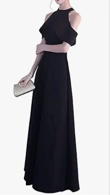 블랙 홀터넥 롱 드레스 M
