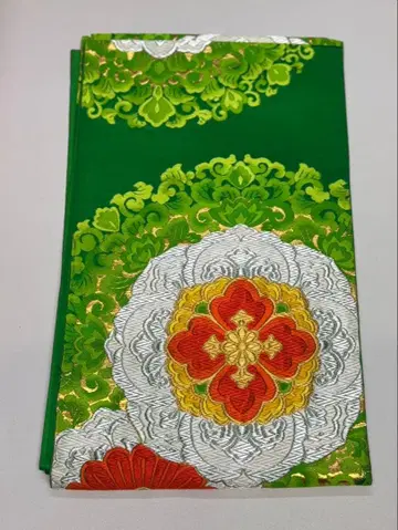 그린 컬러 꽃무늬 자수 후쿠로 오비