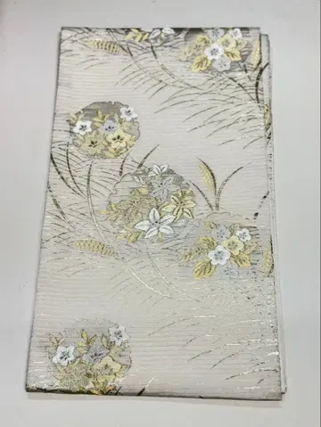 꽃무늬 후쿠로 오비 화이트 금/은