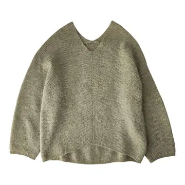 헤어리 니트 V넥 오버사이즈 내추럴 베이지 알파카 혼방