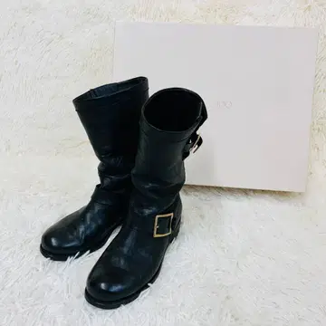 지미추 엔지니어 부츠 블랙 가죽 상자, 주머니 포함