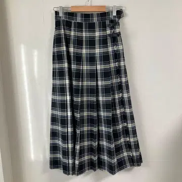 새상품 niko and - 네이비 계열 체크 플리츠 롱 스커트