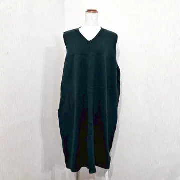 택 포함 미사용 JUNOAH V넥 니트 롱 베스트 원피스 그린