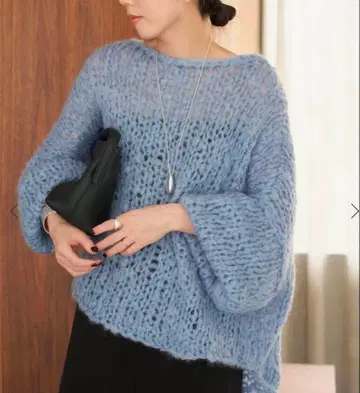 플라주 HAND KNIT 점보 풀오버 색스 블루