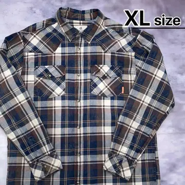 USA 구제 의류 웨스턴 셔츠 XL 워시 가공 네이비 브라운 체크