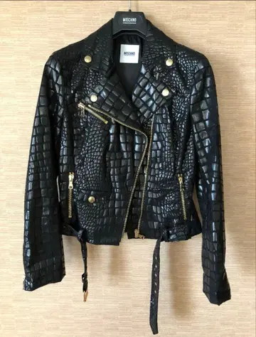 택 포함 새상품 MOSCHINO 모스키노 악어 무늬 블랙 라이더 자켓