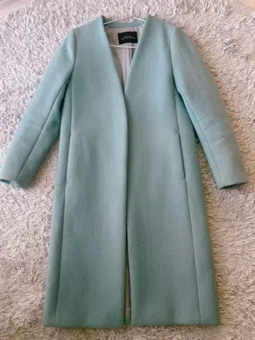 그린 라벨 민트 그린 노카라 롱 코트