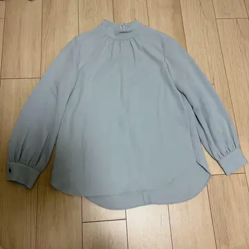 띠어리 모크넥 긴팔 셔츠 블라우스 트리아세테이트 폴리에스테르 블루