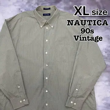 90s NAUTICA 긴팔 셔츠 XL 깅엄 체크 카키 베이지 구제 의류