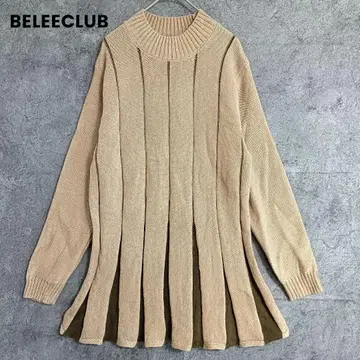 BELEECLUB 긴팔 니트 플레어 스웨터 베이지 여성용 M