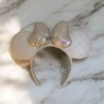 디즈니 머리띠 화이트 펄 리본 포함 스팽글 머리띠 미니