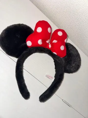 미니 마우스 머리띠 빨간색 도트 리본