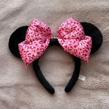 디즈니랜드 레오파드 무늬 미니 리본 머리띠