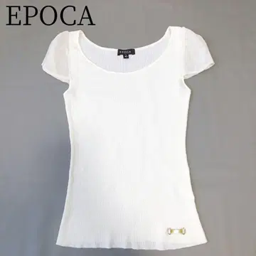 [ 에포카/EPOCA ] 반팔 니트 리브 화이트 신축 일본제 내추럴 고급