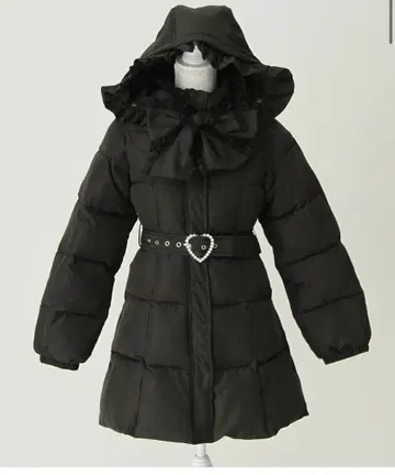 빅 보타이 리본 A라인 페이크 다운 코트 유메텐보 아우터 블랙