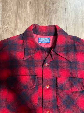 60s Pendleton 옴브레 체크 울 셔츠 M 사이즈 블랙 레드
