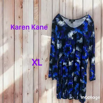 USA 구제 의류 Karen Kane 꽃무늬 튜닉 원피스 XL 파랑
