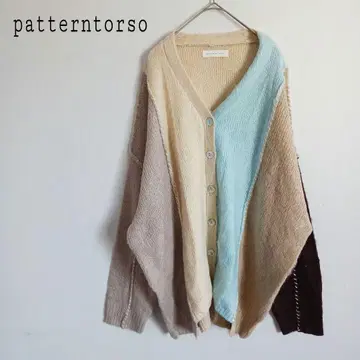 패턴 토르소 안티카 모헤어 터치 배색 니트 긴팔 가디건 루즈핏
