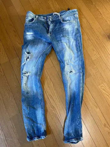 ZARA 스키니 데님 블루 데미지 가공