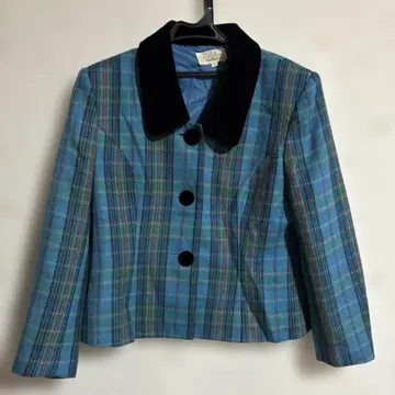 레트로 자켓 체크 벨로아 블루 계열