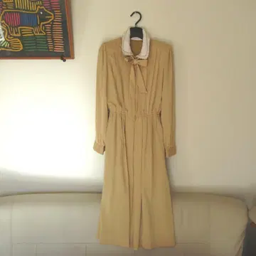 원피스 쇼와 레트로 원피스 더블 화이트 카라 부착