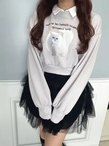 evelyn 고양이 카라 부착 맨투맨