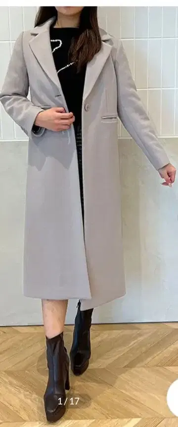 롱 슬림 코트 에이미 이스트 월 체스터 코트 그레이