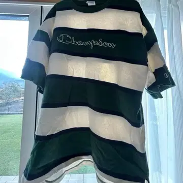 Champion (챔피온) 보더T셔츠 반팔 로고 자수