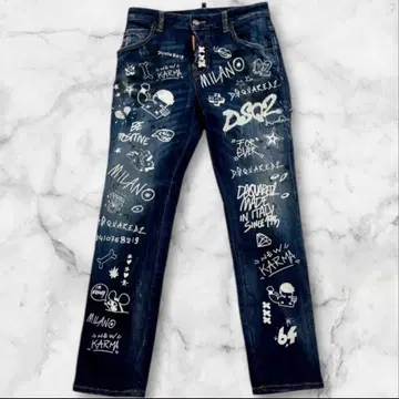DSQUARED2 데님 팬츠 낙서 스케이터 청바지 로고 이탈리아제