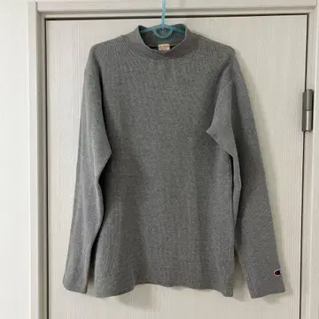 Champion 그레이 코튼 리브 니트 하이넥 스웨터