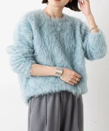 omekashi 샤기 니트 가디건 오메카시 스카이블루