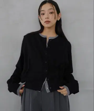 hellam 레이어드 배색 니트 가디건