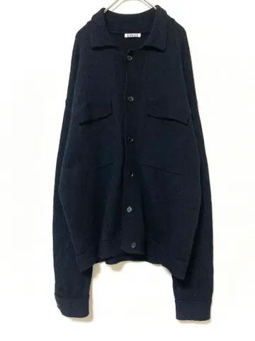 오라리 울 니트 스웨터 가디건 카라 부착 셔츠 자켓