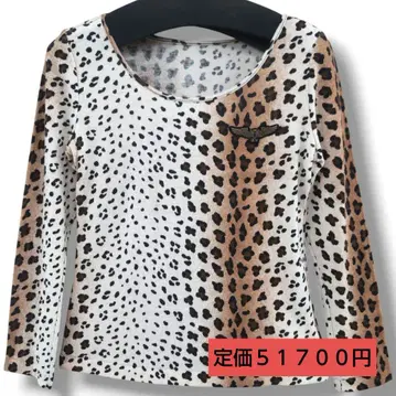 이타리야 GK 레오파드 무늬 레오파드 울 티셔츠 니트 티셔츠 브라운