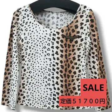 이타리야 GK 레오파드 무늬 레오파드 울 티셔츠 니트 티셔츠 브라운