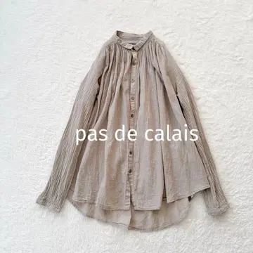 pas de calais 코튼 린넨 36 개더 셔츠 그레이 긴팔