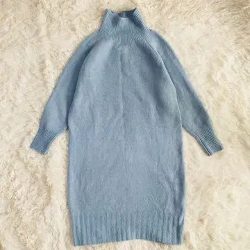 IEDIT/니트 원피스/S/하이넥 워셔블 라이트 블루
