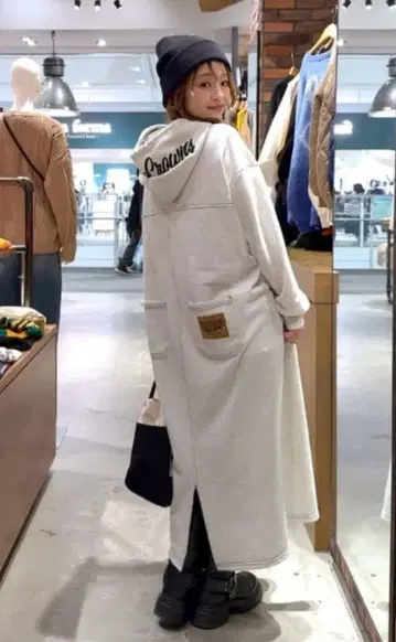 로데오 크라운 RCS 컬러 스티치 후드티 원피스 그레이 롱 원피스