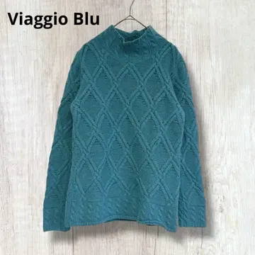 [ 비아지오 블루 ] 하이넥 케이블 니트 스웨터 울 블루