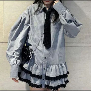 jouetie 밑단 레이스 프릴 튜닉 셔츠