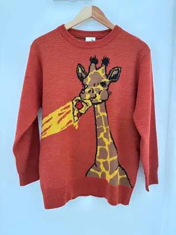 기린 패턴 피자 니트 스웨터