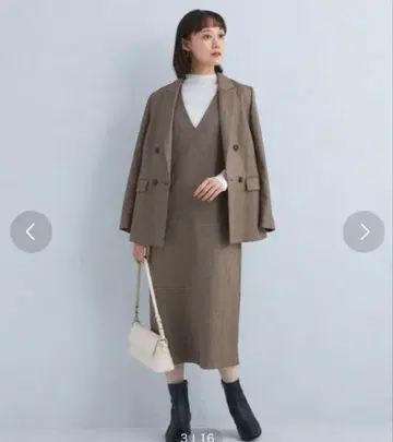 홈스펀 오버롤 스커트 포켓 부착 가을/겨울 슬리브리스 브라운