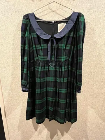 rosebullet 그린 블랙 체크 라운드 칼라 원피스 사이즈 2