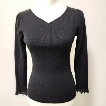 TOCCA 토카 리브 V넥 긴팔 스웨터 니트 리본 M 블랙