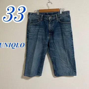 UNIQLO 유니클로 블루 데님 하프 팬츠 33 면 100% 캐주얼