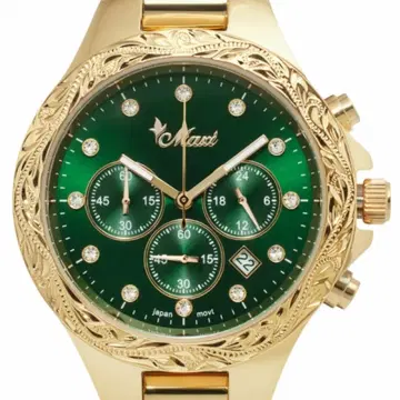 Maxi 크로노그래프 마우나 레오 손목시계 그린/골드