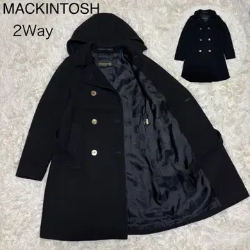 [ 매킨토시 ] 2way 스텐카라 코트 후드 체크 울 블랙