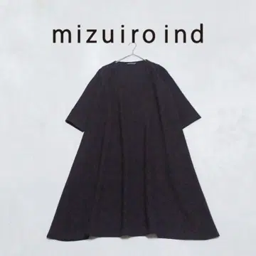 미즈이로 인드 U넥 A라인 원피스 7부 소매 다크 브라운 F 사이즈