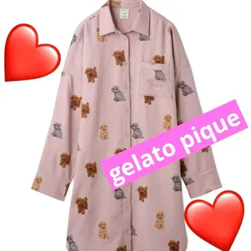 gelato pique 토이 푸들 패턴 플란넬 셔츠 원피스 핑크