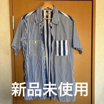 슈가케인 반팔 셔츠 X-LARGE 블루 화이트 스트라이프